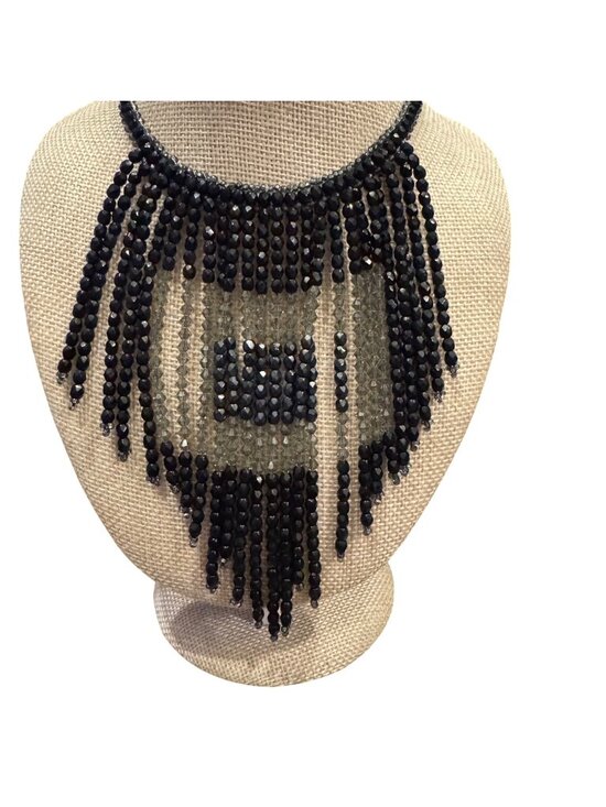 Robert Rose Jewelry - Black Beaded Fringe Bib Statement Necklace By Robert Rose